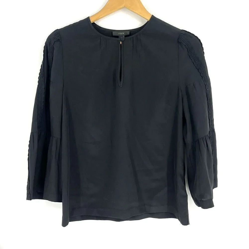 J Crew Blouse Embroider Bell Sleeve Silk